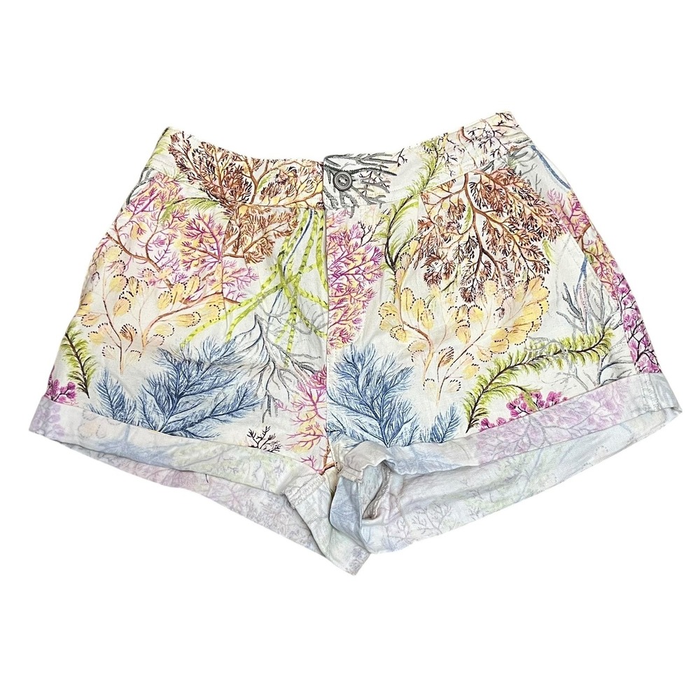 Pilcro Shorts Womens 25 Multicolor Botanical Print Cotton Cuffed Pockets Summer
